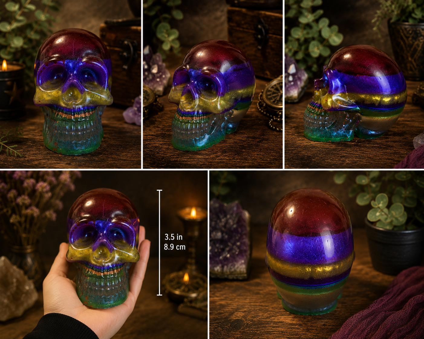 Rainbow Resin Skull Figurine