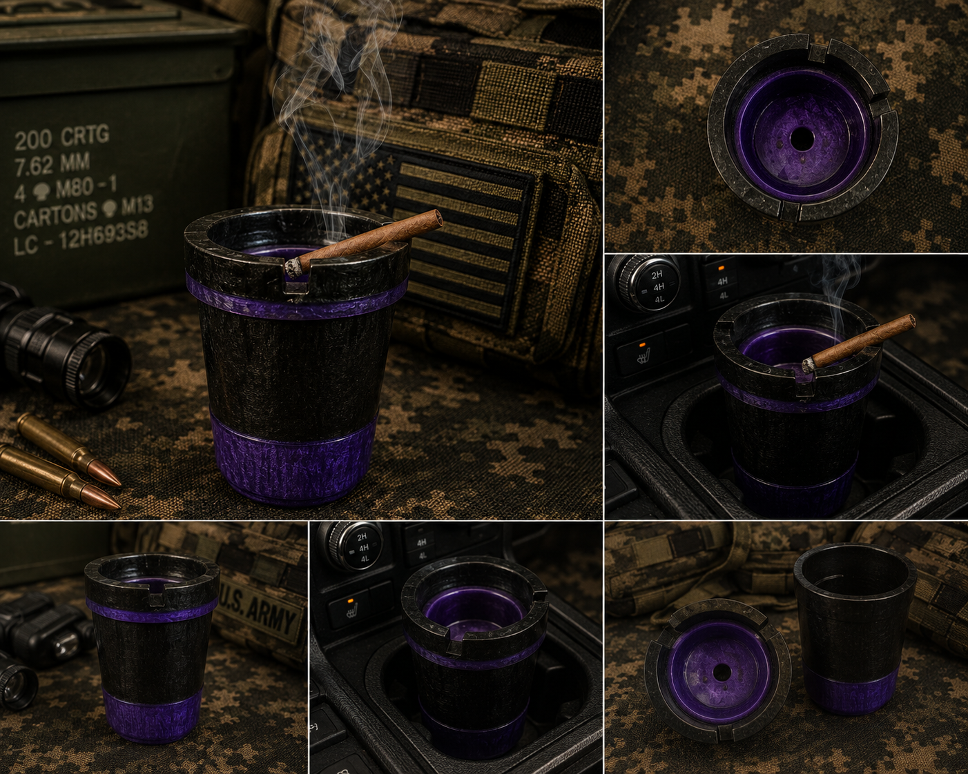 Black & Purple Epoxy Car Cup Holder Ashtray