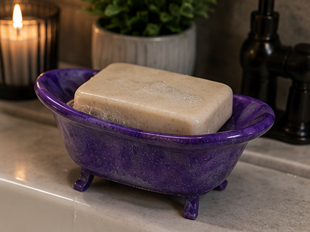 Purple Epoxy Clawfoot Bathtub Soap Dish