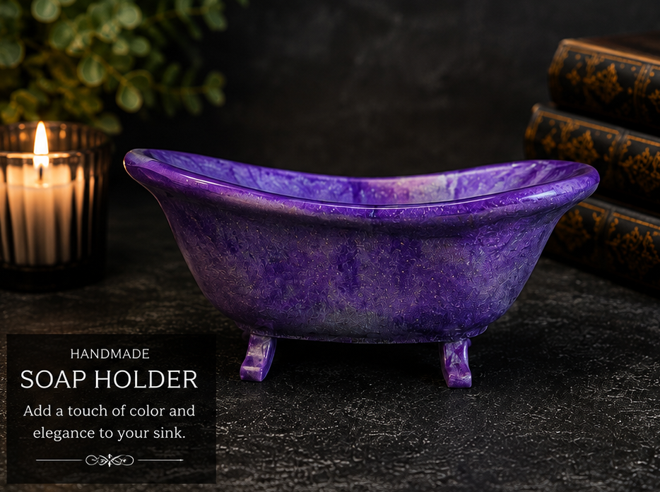 Purple Epoxy Clawfoot Bathtub Soap Dish