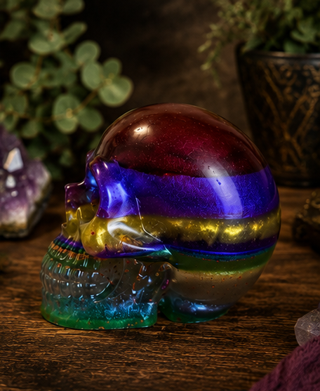 Rainbow Resin Skull Figurine