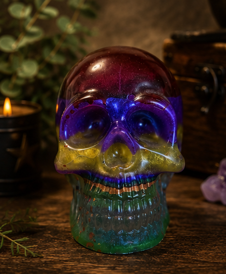 Rainbow Resin Skull Figurine