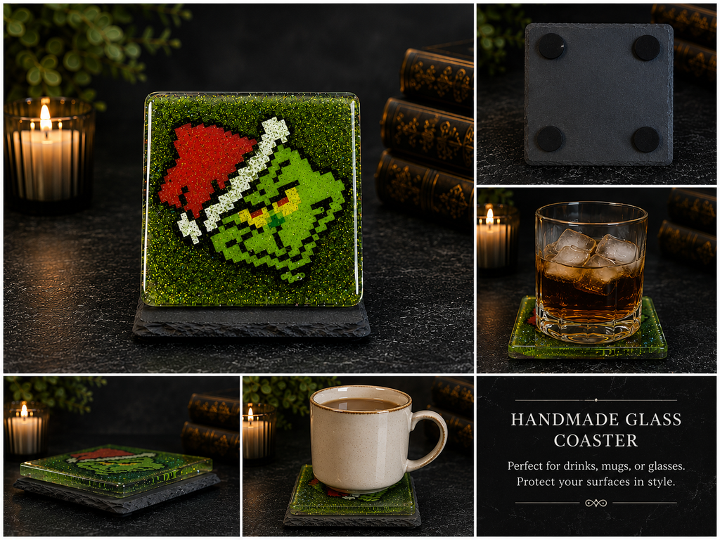 Grinchmas Handmade Epoxy & Slate Coaster