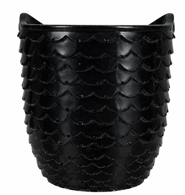 Back view of handcrafted black glitter resin owl holder showing feather texture detail