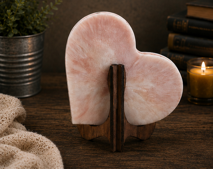 Memorial resin heart plaque with engraved poem, front view