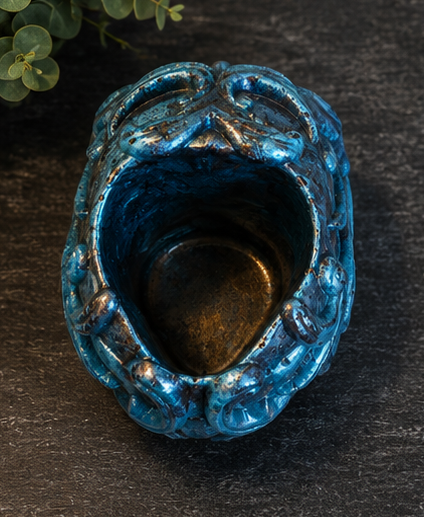 Blue Filigree Skull Pen Holder