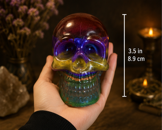 Rainbow Resin Skull Figurine