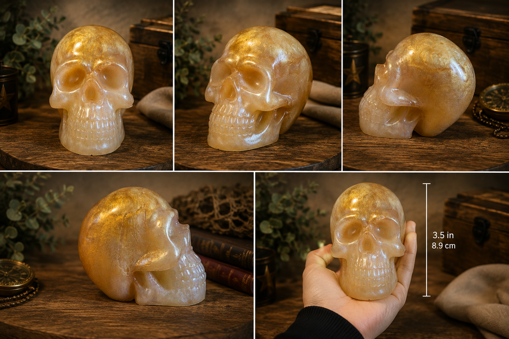 Tan Gold Resin Skull Figurine