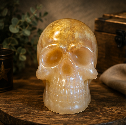Tan Gold Resin Skull Figurine