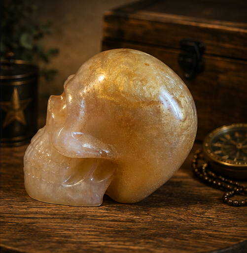Tan Gold Resin Skull Figurine