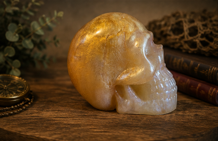 Tan Gold Resin Skull Figurine